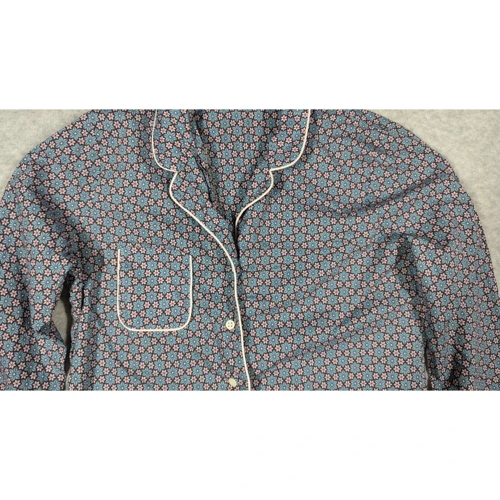 DEREK ROSE‎ Pajama Top Women Medium Floral Print Button Front Long Sleeve PJ